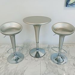 Modern Adjustable-Height 3 Piece Chrome Bistro Set