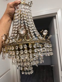 Antique Vintage Crystal Chandelier Circa 1920’s w/ “Made In Spain” Stamp & French Wall Mount Sconces Also Circa 1920’s-30’s