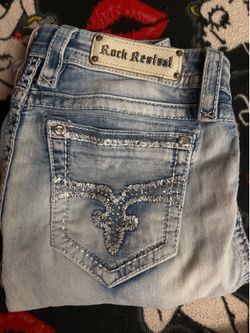 Rock Revival Skinny Jeans Men’s Size 31 Light Wash Rhinestone Embroidered Denim