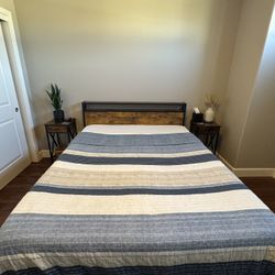 Queen Bed Frame, Box Spring + 2 Side Tables (Mattress Not Included) 