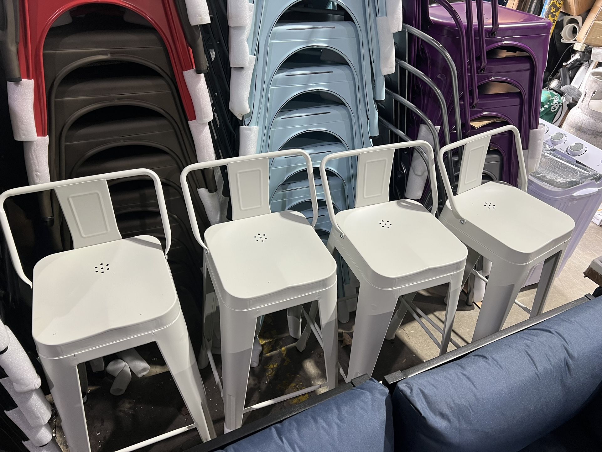 New 26” White Metal Low Back Barstools Set Of 4