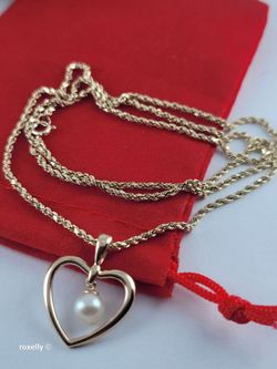 14K Yellow Gold Diamond Cut Rope Chain and Fresh-Water Pearl Heart Pendant!/ Collar y Dije de Oro 1 Perla de Agua Dulce! 👌🎁Post Tags: Collar y Dije