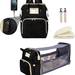 Diaper Bag Backpack 3 in 1 Foldable Changing Station Travel Baby Bag Bassinet
