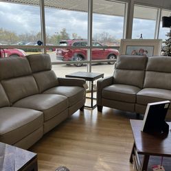Tan Leather Sofa and Loveseat 
