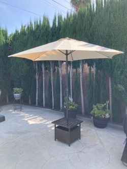 Backyard Umbrella & Side Table