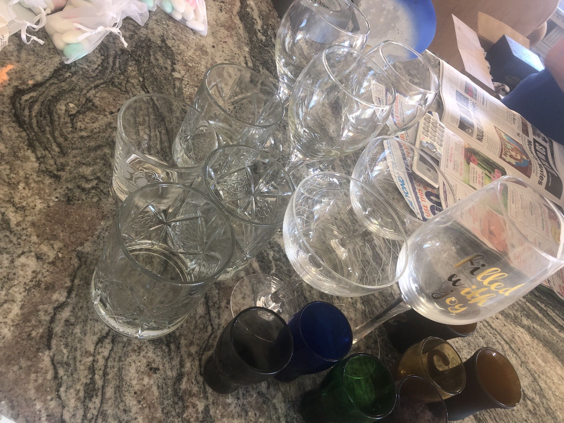 Mixture of cups...wine/shot/whisky glasses