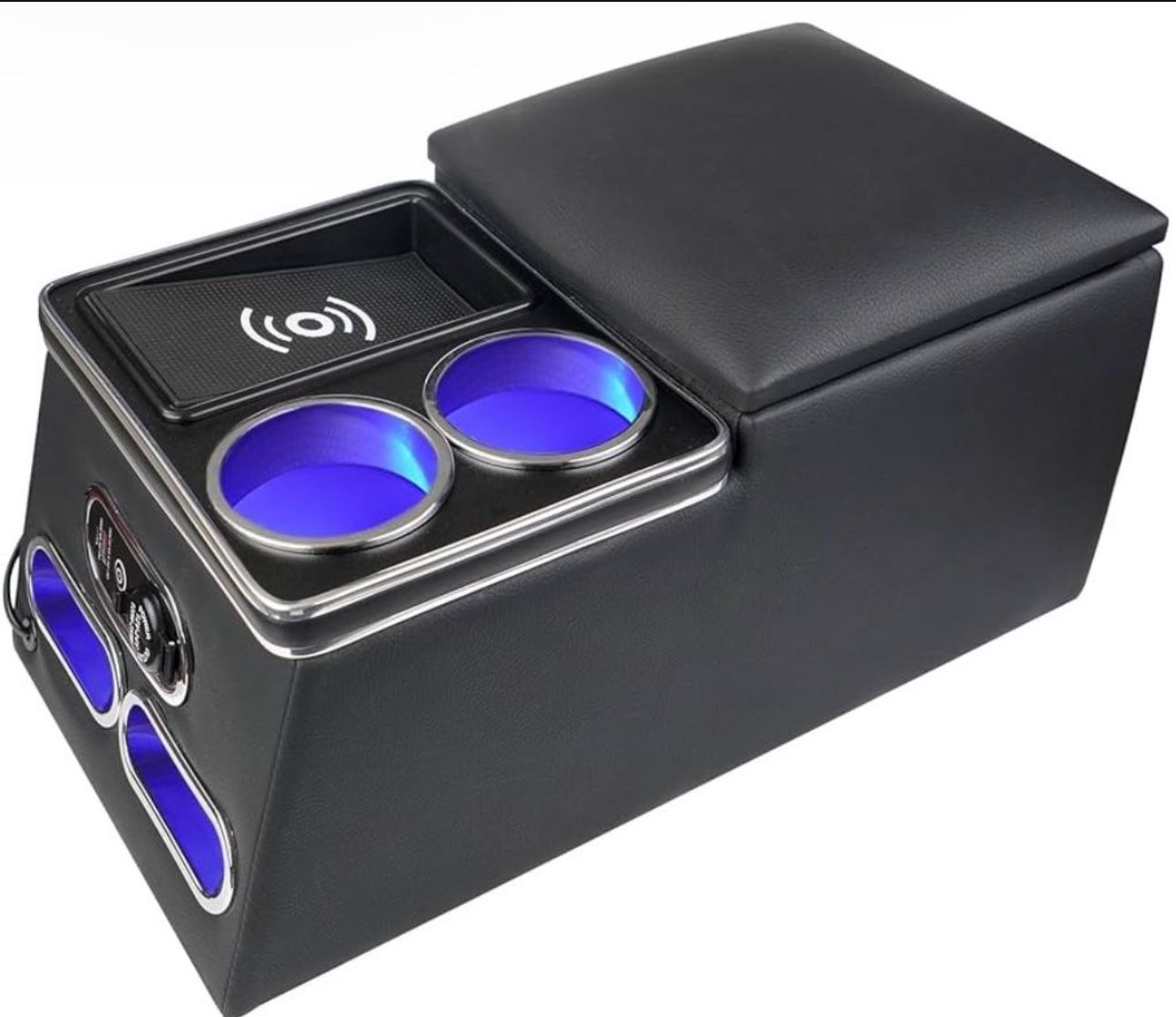 Universal Center Console Organizer with Inductive Charging Stand, Fast Charging, Cup Holder, and Phone Holder for Car, Truck, and Van, Back Bench Seat