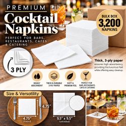 3,200 3-Ply Cocktail Napkins – 3,200 Bulk Box | 4.75" x 4.75" | Bars, Restaurants & Events