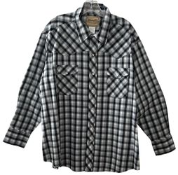 Wrangler Western Plaid Pearl Snap Shirt Men's 2XL XXL Black Gray Casual Cowboy