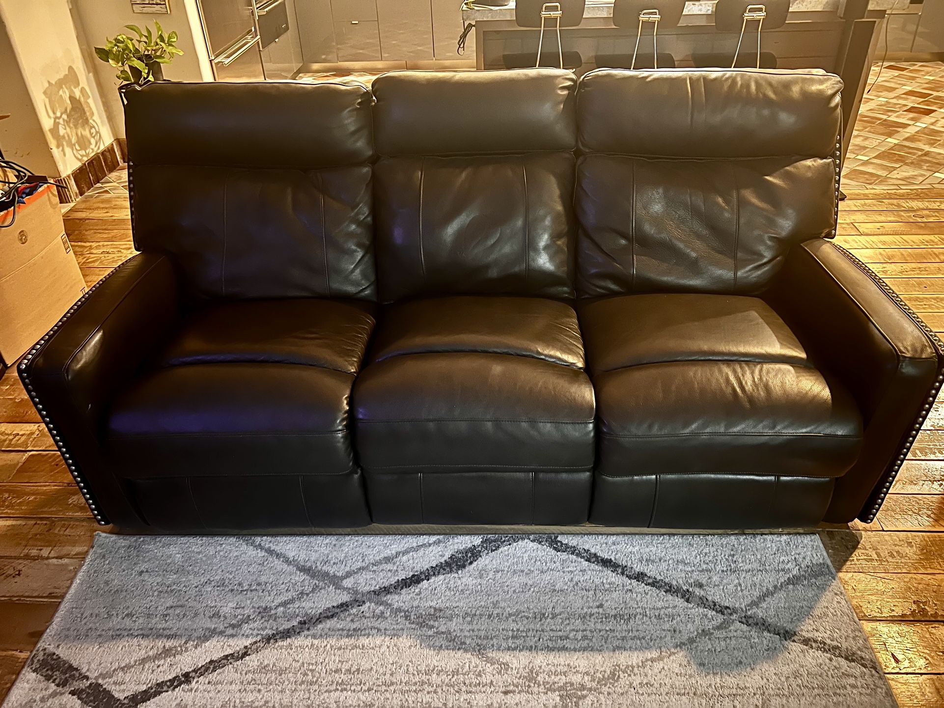 Dark Brown Leather Power Reclining Sofa – Great Condition!