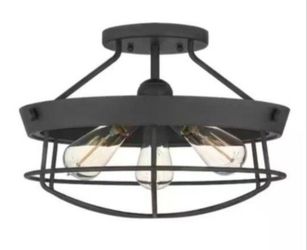 Southbourne 15.5 in. 3-Light Matte Black Rustic Farmhouse Semi-Flush Mount Light