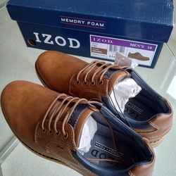 NEW IZOD MENS BROWN MEMORY FOAM SHOES