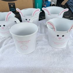 White Tin Bunny Cans For Easter With Handles