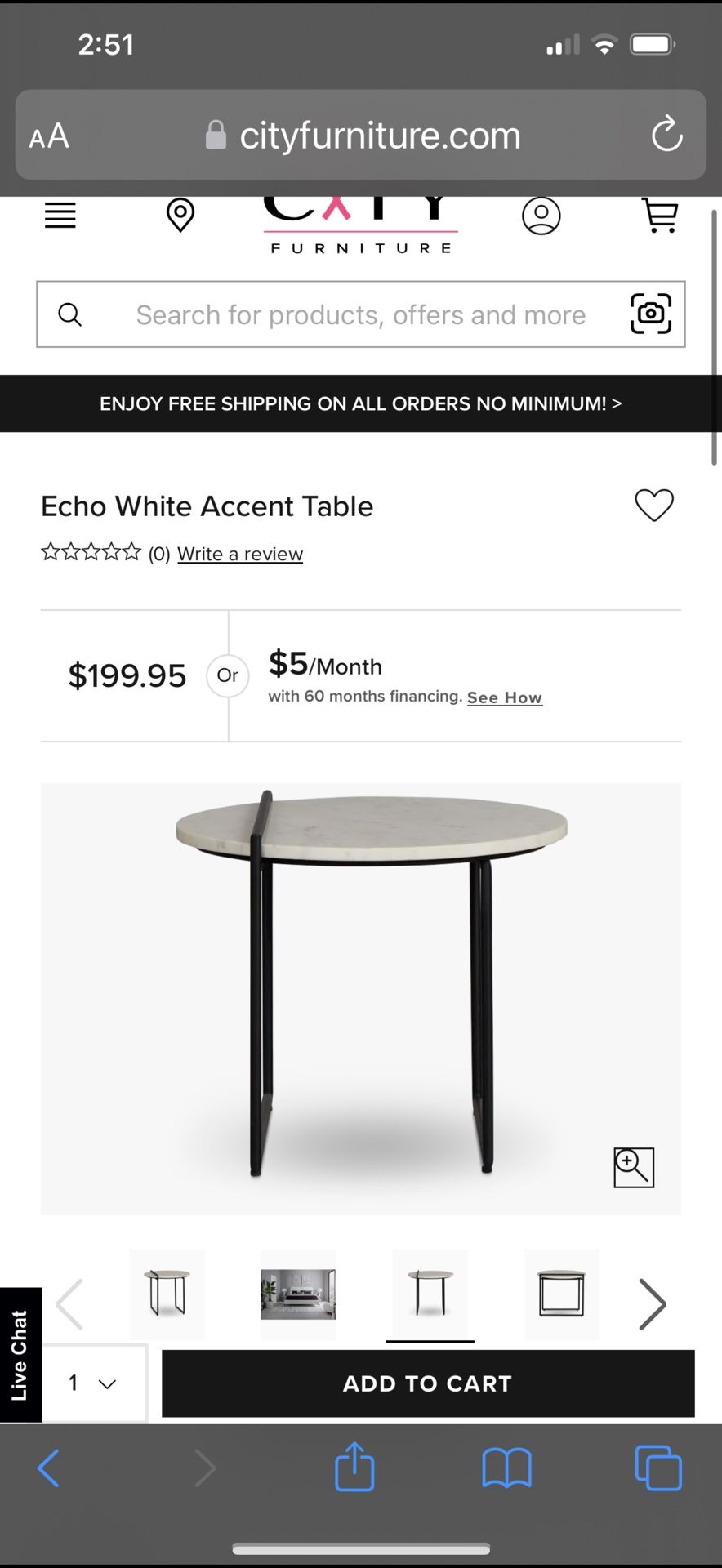 New Beautiful Modern White Marble End Table, diameter: 22.00 height: 19.00, Was $200 At City Furniture
