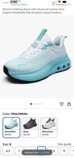 Womens Walking Shoes with Structural Cushion Arch Support Breathable Slip-Resistant Casual Sneakers size 8