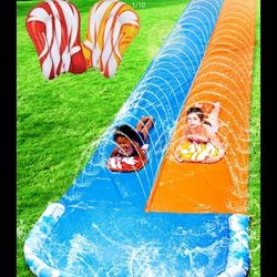 Double Waterslide Extra Long Waterslide And 2 Inflatable Boards 