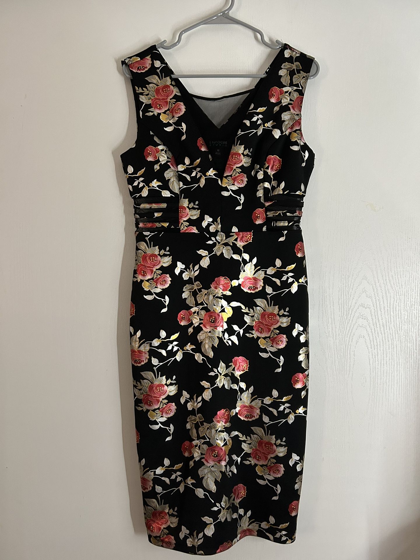 Black Dress with Shiny Floral Pattern