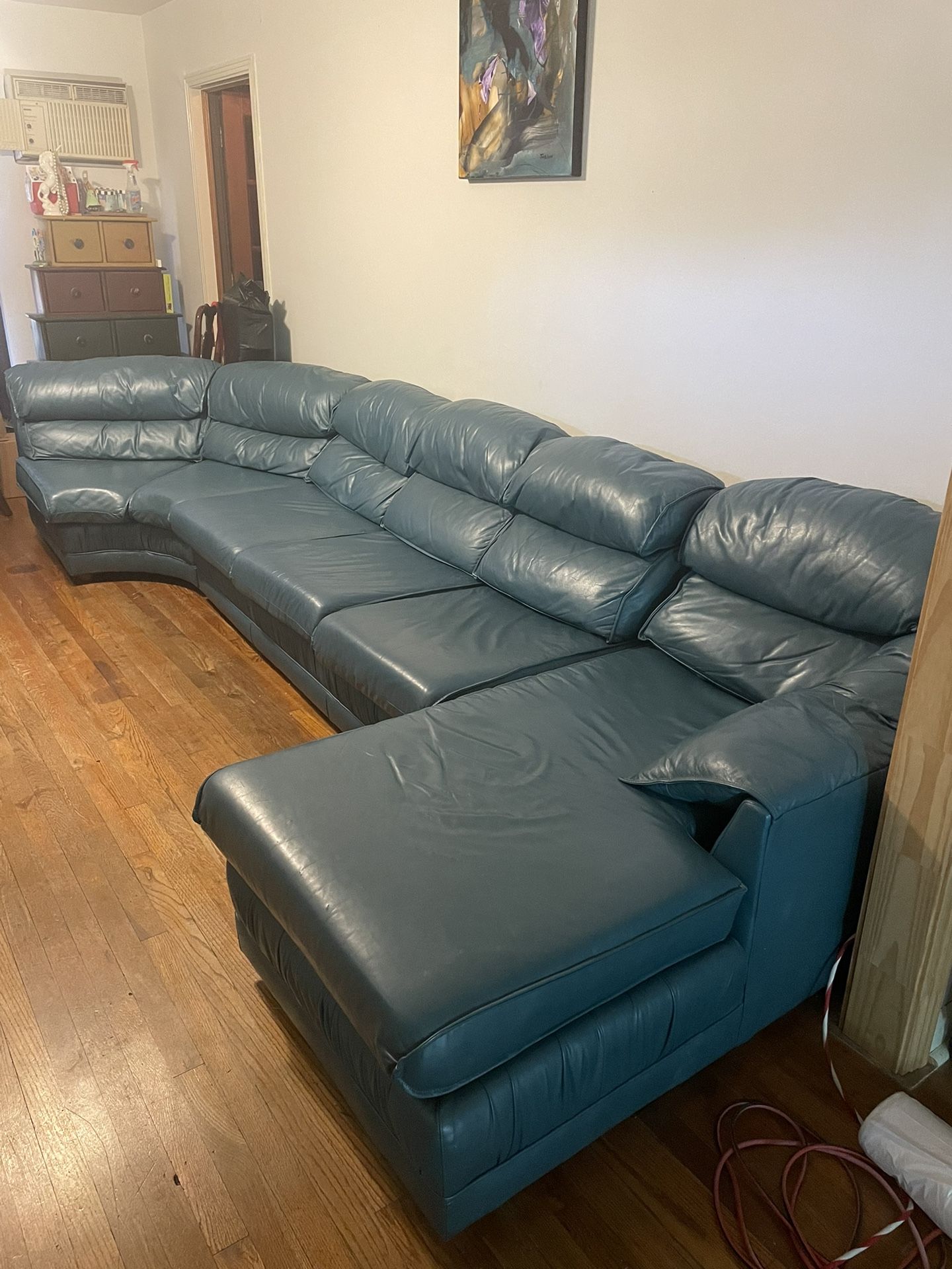 Emerson Leather Sectional Sofa Teal color