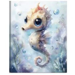 Ocean Seahorse 12×16 Inches Framed Canvas Poster