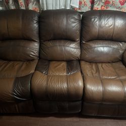 Brown Reclining Electric Leather Couch 