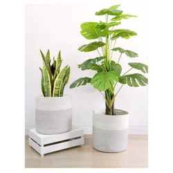 Goodpick 2Pcs Rope Large Plant Basket 12 inches Woven Natural Planter Basket Indoor Fit for 11 Inches Pot Tree Basket Storage Basket for Toys Towel