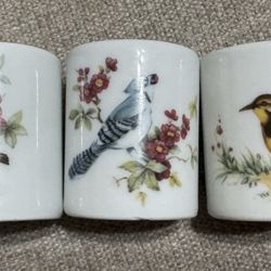 VTG Set of 3 West German Porcelain Taper Candle Stick Holder - Song bird 