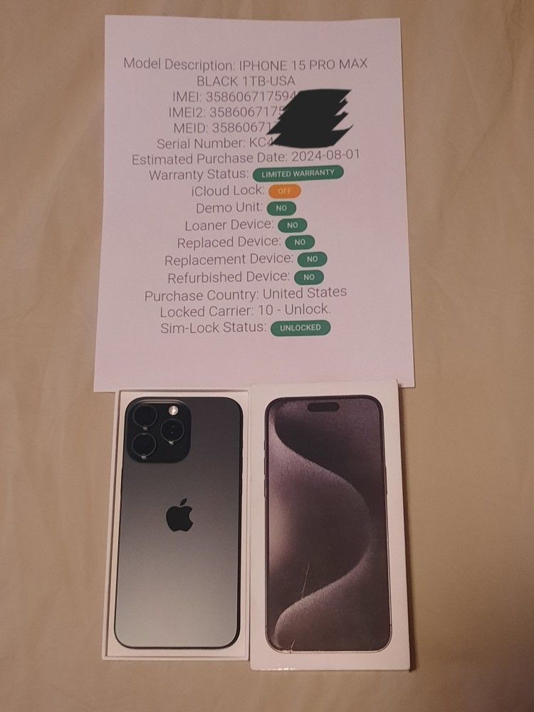 Iphone 15 PRO MAX 1 TERABYTE FULLY FACTORY UNLOCKED