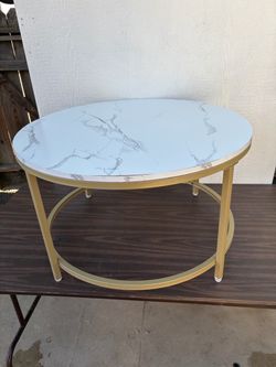 Round Coffee Table Marble Top Gold Frame