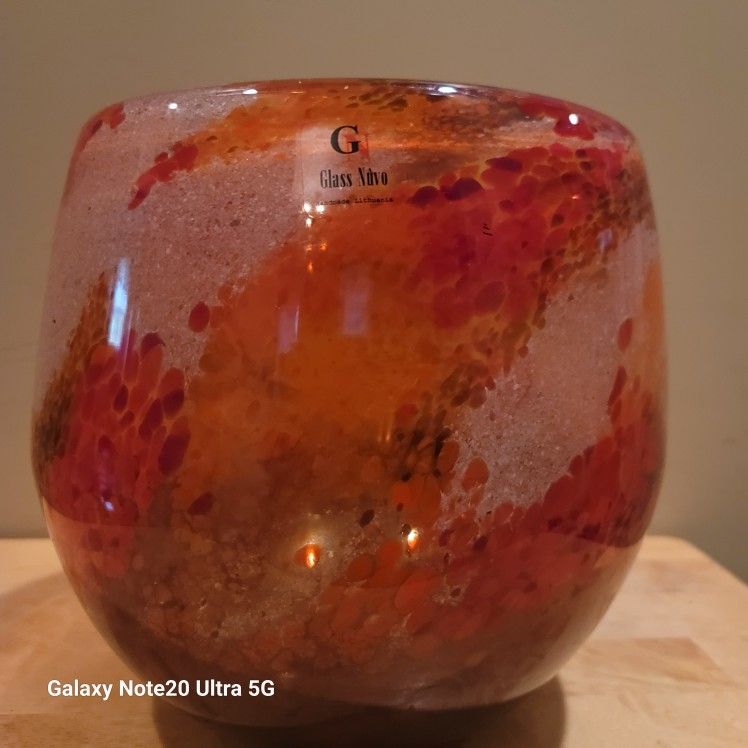 Large Glass Nuvo Signed Art Glass Vase Lithuania
