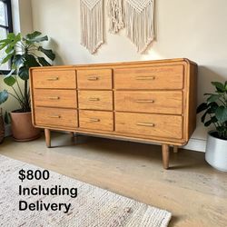 Mid-Century Modern Oak 9 Drawer Dresser – Free Delivery