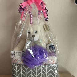 Mother’s Day Gift Basket With White I Love You Bear & Butterfly Set 