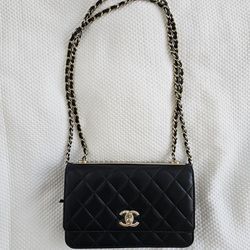 BRAND NEW!!! 2023-2024 CHANEL Lambskin Quilted Trendy CC Wallet On Chain WOC Black