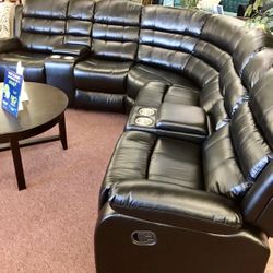 💥HUGE Blowout Furniture Sale!💥 Brand New Oversized Black Faux Leather Reclining Sectional! $50 Down Takes It Home Today!