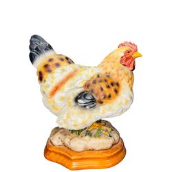 Rooster Hen Statue Standing Free On A Wooden Base 