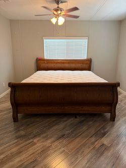 Wood Sleigh Bed Frame with Mattress