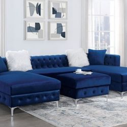 Brand New Navy Blue Tuxedo Design Modern Style Sectional Sofa With Ottoman 