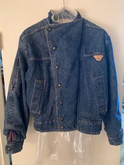 Vintage 80s Giorgio Armani Jeans Asymmetrical Dispatch Denim Jacket Sherpa Lined Small