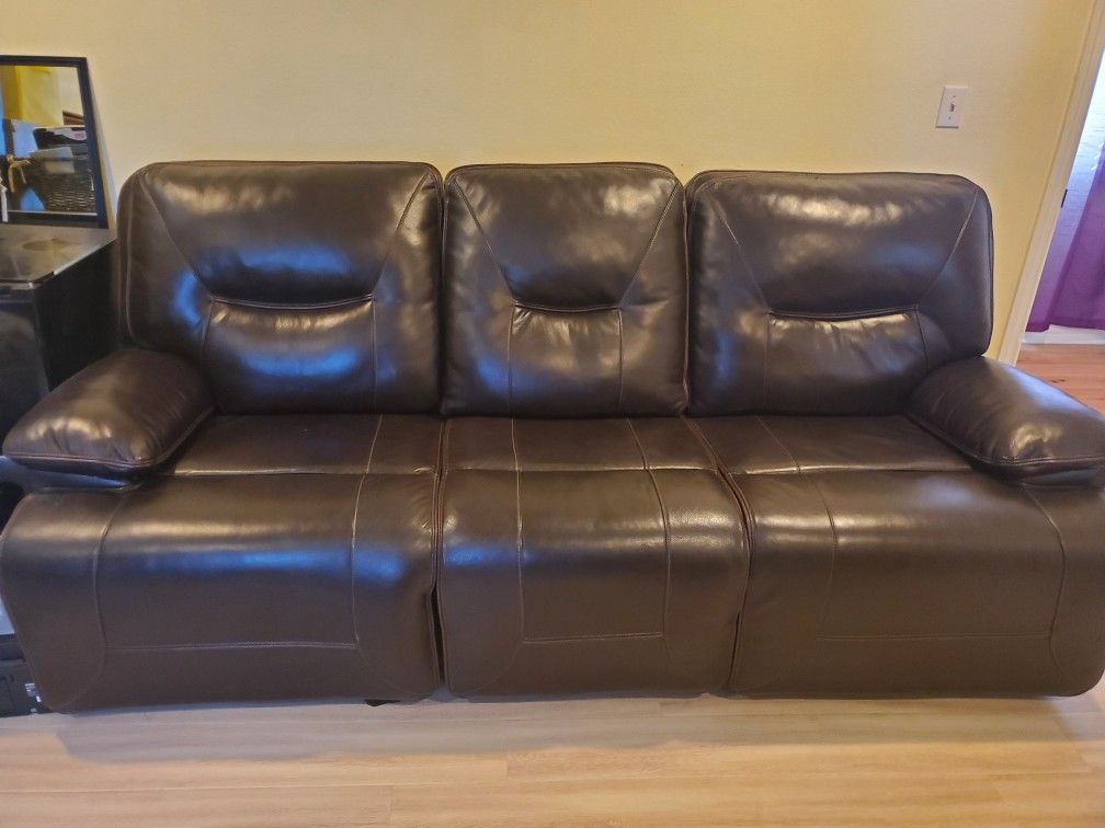Leather Brown Reclining Sofa