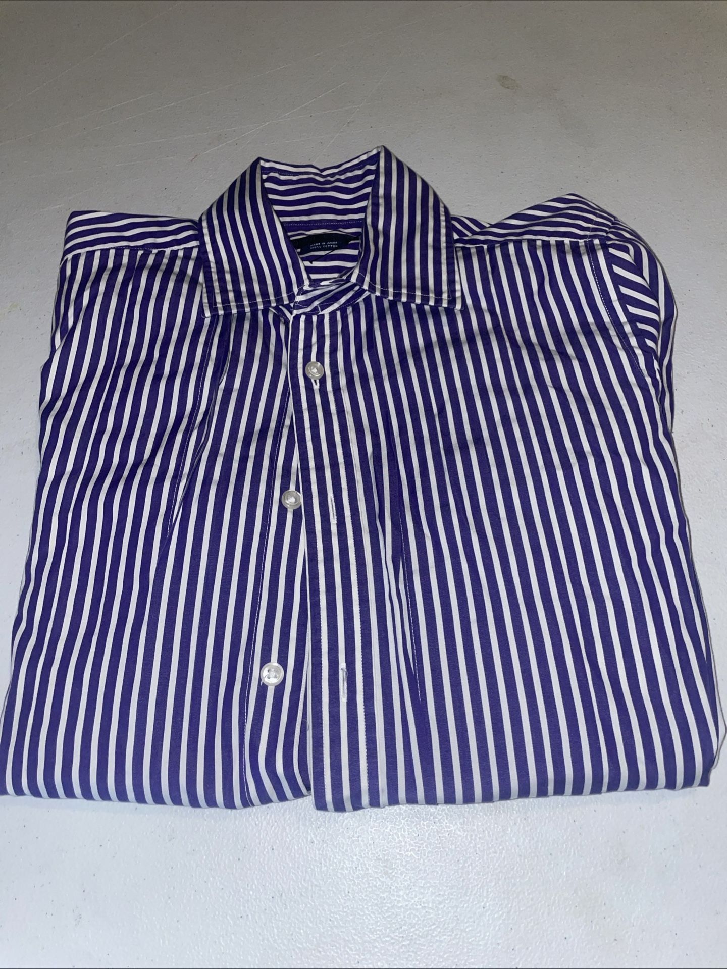 Ralph Lauren -Sz 10 Purple & White Pleated Bib Elegant Cotton Shirt Top