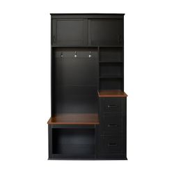 Modern Entryway Bench with Coat Rack, 3 Shelves, Drawers, and Hooks