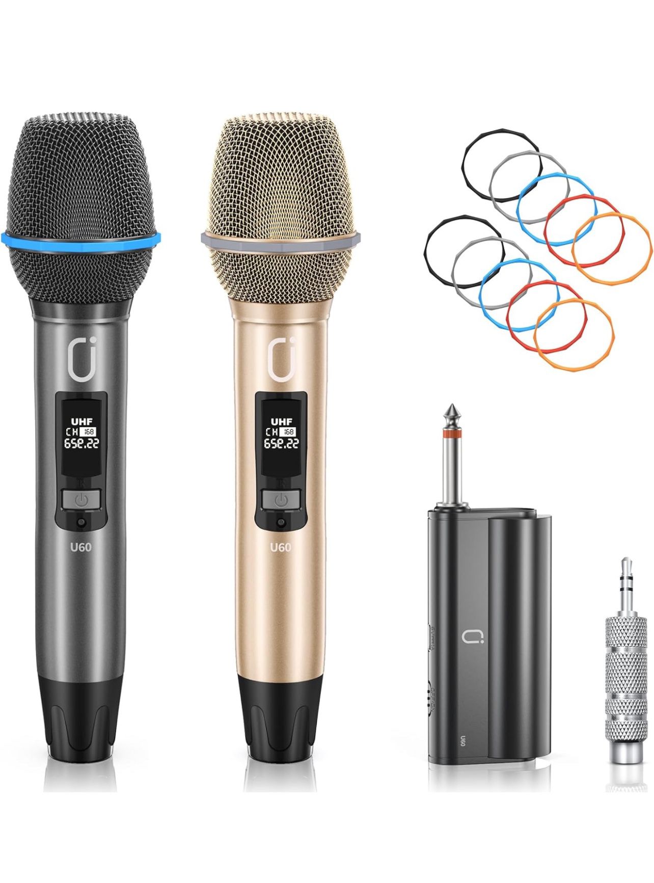U60 Wireless Microphones, Dual UHF Microphone System with Rechargeable Receiver, Metal Karaoke Microphone for Singing, Wedding, DJ, Party, Speech, Chu