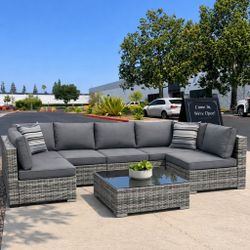 New 7 Pieces Wicker Outdoor Patio Furniture set Sectional Sofa Set ottoman table