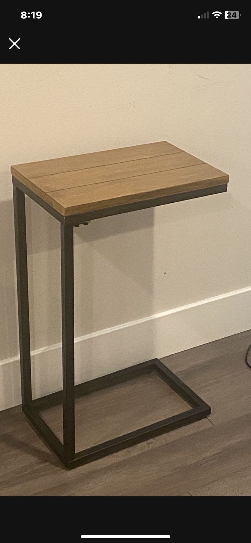 Sofa/Nightstand /Side End Computer Holder C Table With Black Metal Base And Light Wood Top, H26”xW16”xD10”