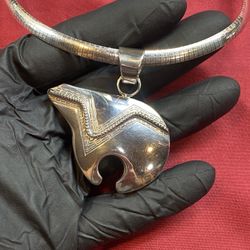 Vintage Italy 925 Sterling Silver Omega Necklace w/ Large Zuni-Style Bear Pendant – 60g