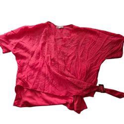 Hope Springs Pink Blouse Women SZ XL  Eyelet Scalloped Cinched Side Tie 2 Pc Top