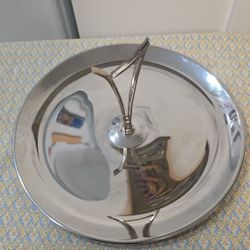 Mid-Century Modern Chrome Serving Tray w/ Sculptural Y Handle | Atomic Era Barware
