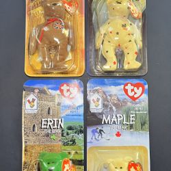 VERY RARE VINTAGE Ronald McDonald House Charities Miniature TY Beanie Baby Bears - Complete Set of 4 in Box - USA Glory, UK Britannia, Canada Maple, I