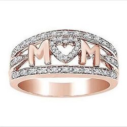 Rose Gold Diamond MOM  Heart Mothers Day Ring