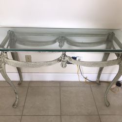 Glass Top Entrance Table With Metal Legged Base