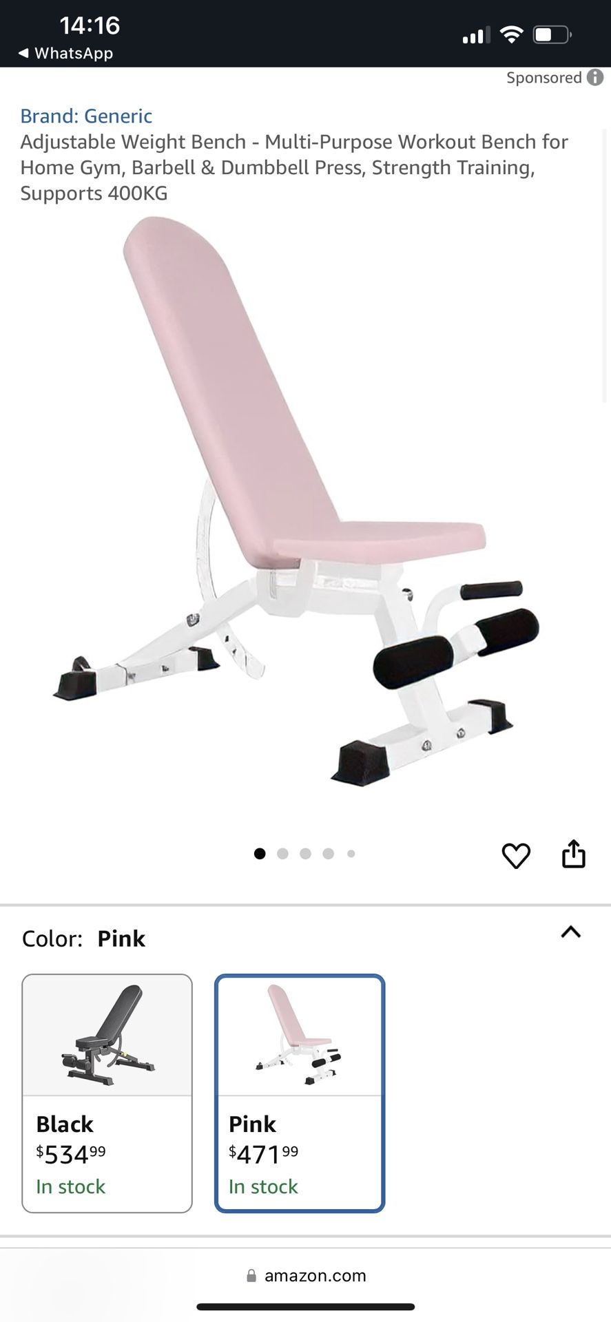Pink Adjustable Weight Bench